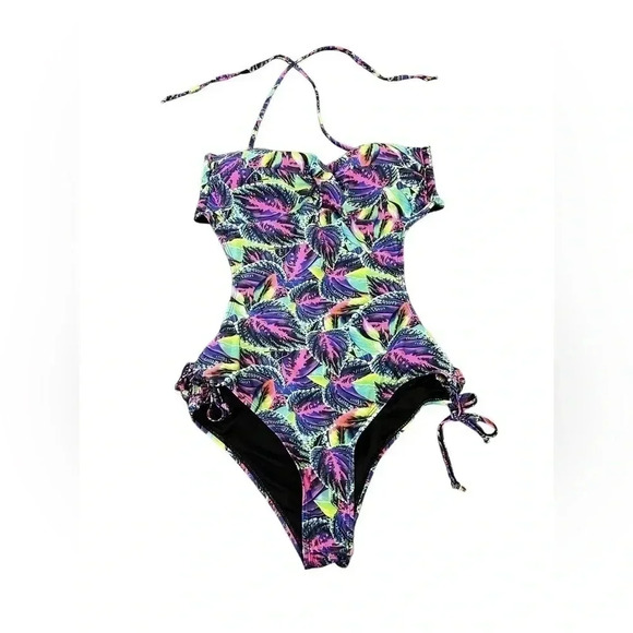 Top Model Multicolor Neon Tropical Adjustable One Piece Swimsuit Womens Size L - Picture 6 of 14